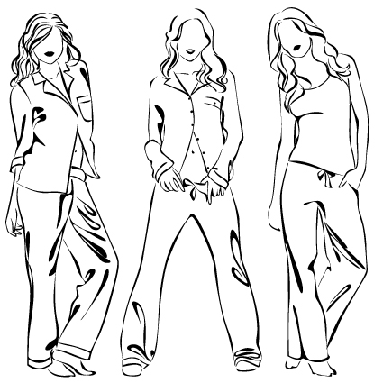 Set of Fashion girl pencil sketch vector 05 sketch pencil girl fashion   