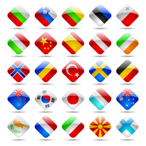 Glass texture flag Icons vector set 01 icons icon glass texture glass flags flag   