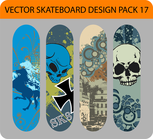 Stylish floral skateboard vector set 04 stylish skateboard floral   
