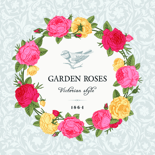 Rose with bird vintage cards vector 02 vintage rose cards card   