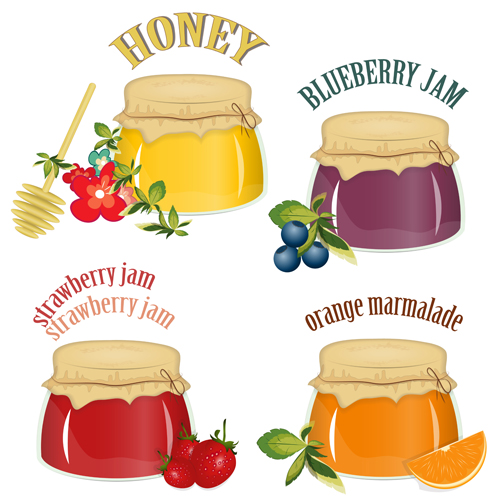 Tasty jams design elements vector set 03 Tasty jam design elements   