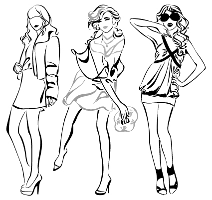 Set of Fashion girl pencil sketch vector 01 sketch pencil girl fashion   