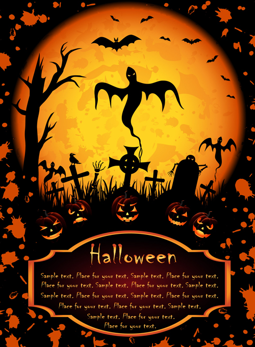 Happy halloween night background 01 vector set   