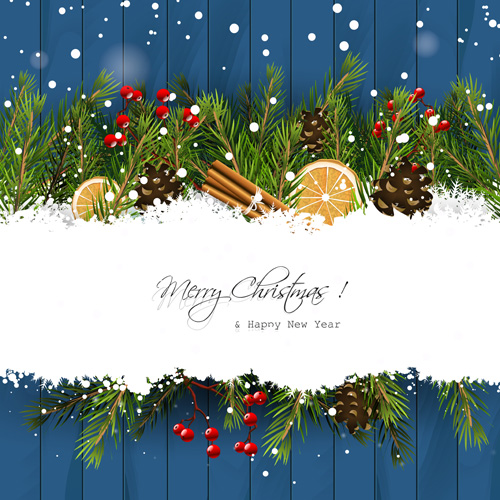 Christmas branches with woodern background vector woodern christmas branches background   