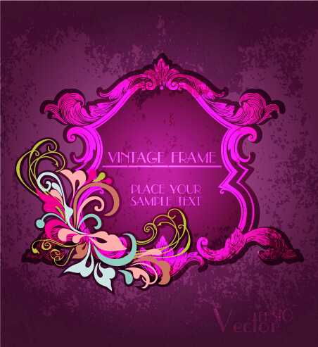 Vintage floral frames with grunge background vector 01   