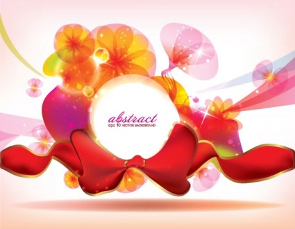 Shiny floral with red ribbon background vector shiny ribbon floral background   