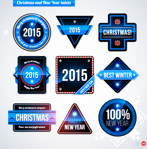 2015 Christmas and New Year labels blue style vector 09 new year labels label christmas 2015   