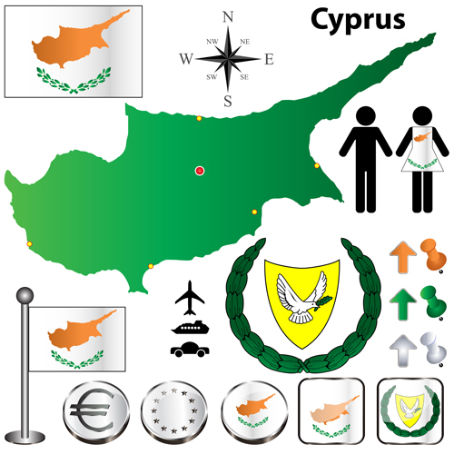 Different countries flags with map and symbols design vector 08 symbols symbol map Cyprus map countries   