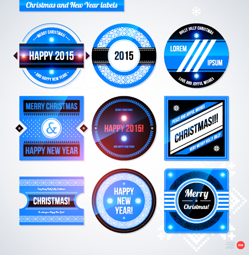 2015 Christmas and New Year labels blue style vector 03 new year labels christmas 2015   