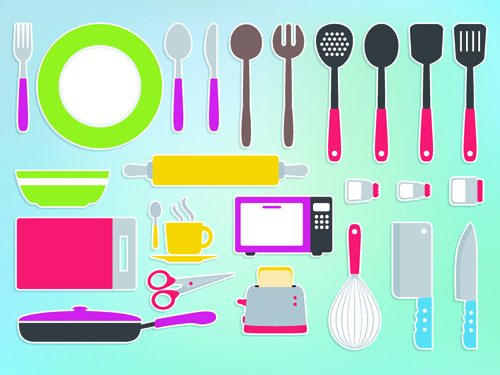 Various kitchen cutlery set vector 02 Various kitchen cutlery   