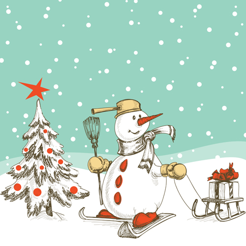 Hand 65363 snowman hand drawn christmas background vector background   