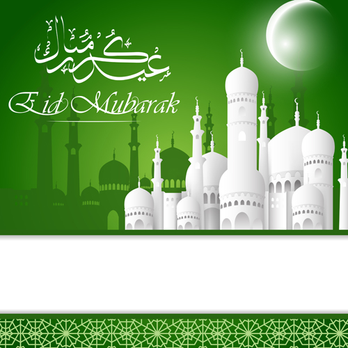 Eid mubarak with Islamic building background vectors 03 Mubarak islamic Eid building background   