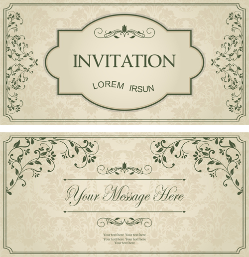 Green floral Invitation cards vector set 02 invitation cards invitation green floral cards   
