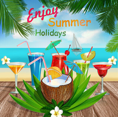 Summer travel with fruit drink vector background 03 travel summer fruit drink background   