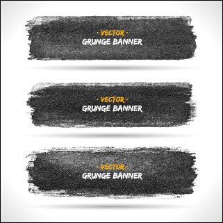 Black ink grunge banner vector set 01 ink black banner   