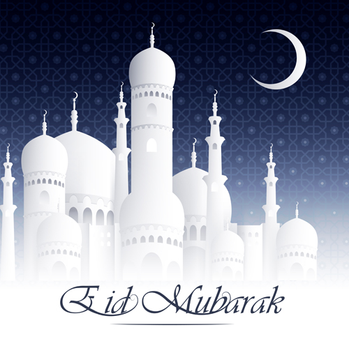 Eid mubarak with Islamic building background vectors 02 Mubarak islamic Eid building background   