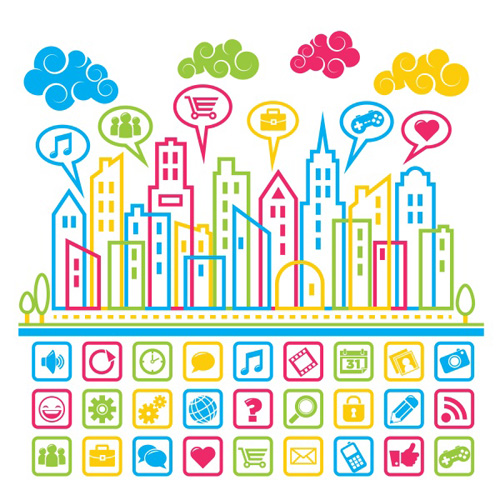 Social media Icons with city building vector social icons city building   