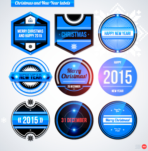 2015 Christmas and New Year labels blue style vector 04 new year labels christmas blue 2015   