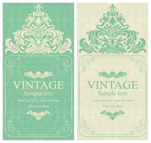 Gray vintage style floral invitations cards vector 06 Vintage Style vintage invitation gray cards card   