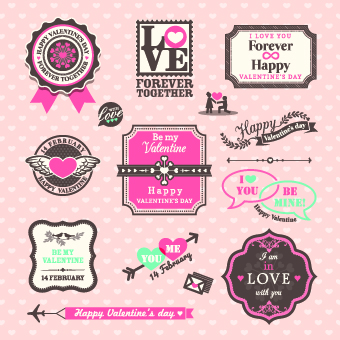 Retro Valentines Day labels vector set 01 valentines Valentine Retro font labels label   