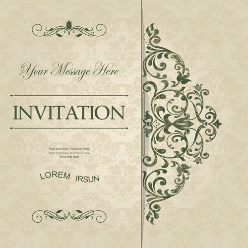 Green floral Invitation cards vector set 03 invitation cards invitation green floral cards   