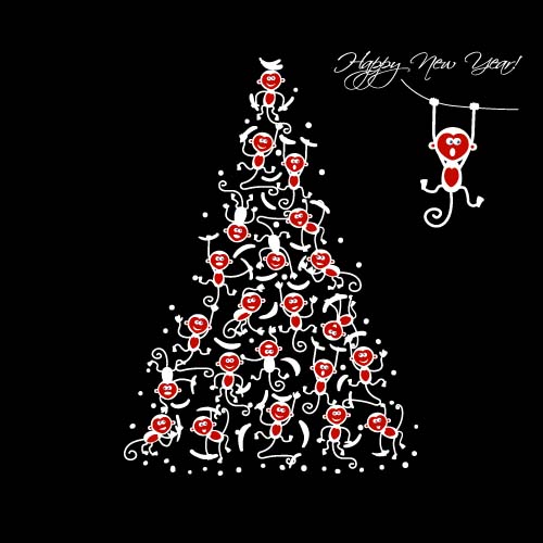 Christmas trees with monkeys new year vector 05 year with trees new monkeys christmas   