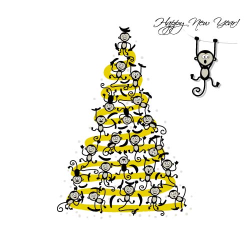 Christmas trees with monkeys new year vector 04 year with trees new monkeys christmas   