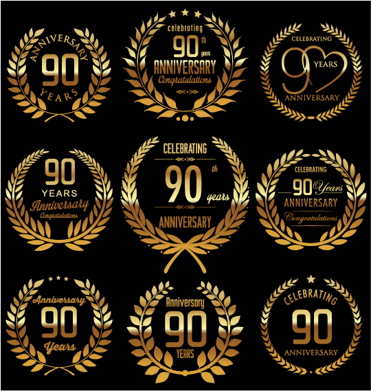 Golden laurel wreath with anniversary celebration labels vector 05 laurel wreath labels golden celebration anniversary   