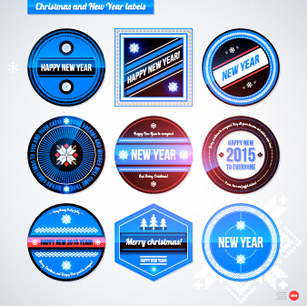 2015 Christmas and New Year labels blue style vector 01 new year labels christmas blue 2015   