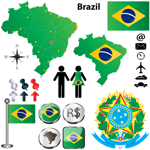 Different countries flags with map and symbols design vector 04 symbols symbol flags flag different Brazil map   