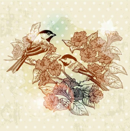 European retro bird flower painting vector 02 Retro font painting flower European bird   