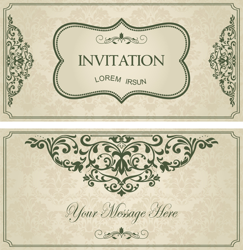 Green floral Invitation cards vector set 01 invitation cards invitation green floral cards   