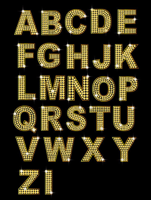 Diamond and golden alphabet vector golden diamond alphabet   