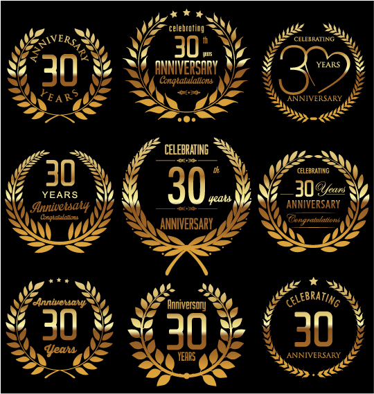 Golden laurel wreath with anniversary celebration labels vector 04 laurel wreath labels golden celebration anniversary   