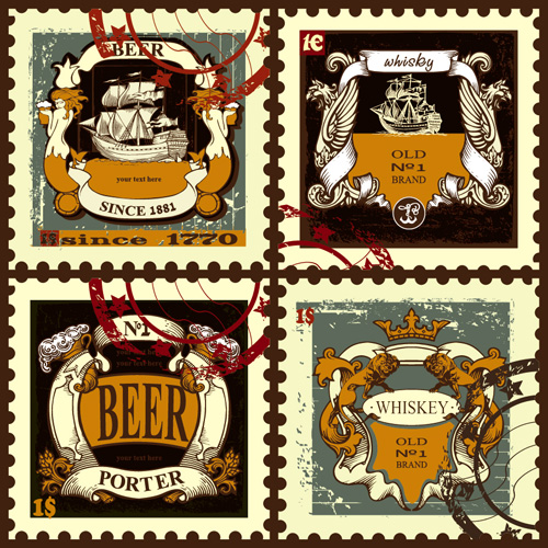 Lables beer retro vector material 02 Retro font lables beer   