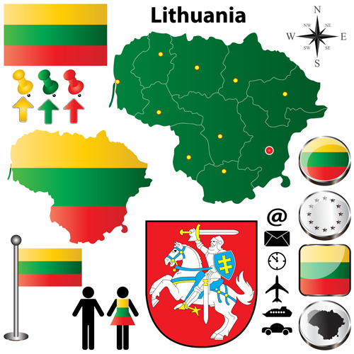 Different countries flags with map and symbols design vector 02 symbols symbol map Lithuania map flags flag   