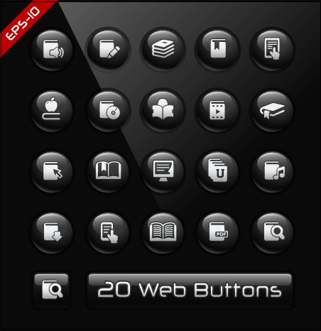 Glass texture black web buttons vector set 03 web button glass texture buttons button   