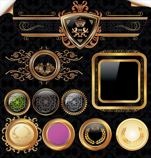 Golden frame with badge and labels luxury vector luxury labels golden frame badge and   