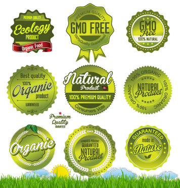 Green natural labels and badges vector natural labels green badges   