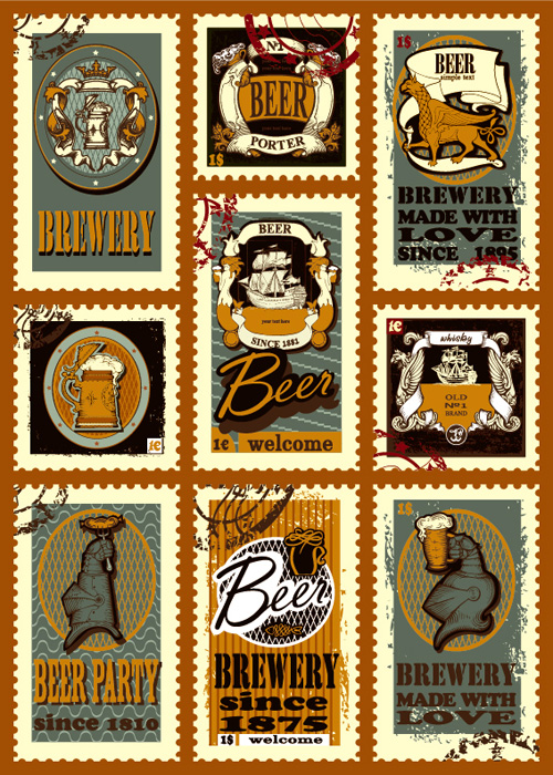 Lables beer retro vector material 01 Retro font lables beer   