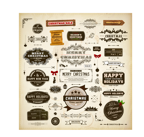 Different vintage Christmas labels elements vector set 03 vintage labels label elements element different christmas   