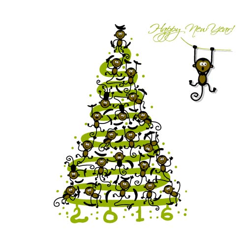 Christmas trees with monkeys new year vector 06 year with trees new monkeys christmas   