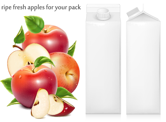 Ripe fresh apples with packing vector Ripe packing fresh apples   