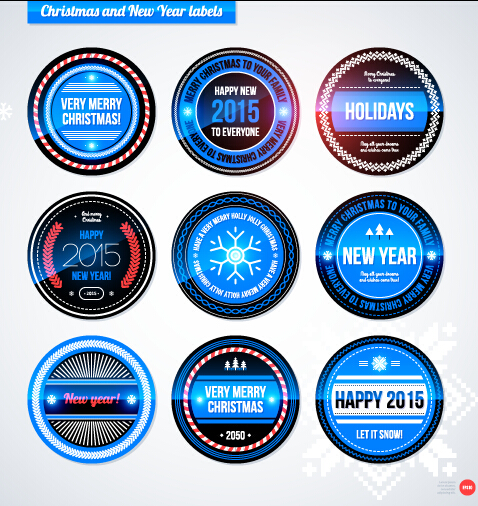 2015 Christmas and New Year labels blue style vector 02 new year labels christmas blue 2015   