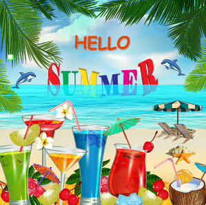 Summer travel with fruit drink vector background 01 travel summer fruit drink   