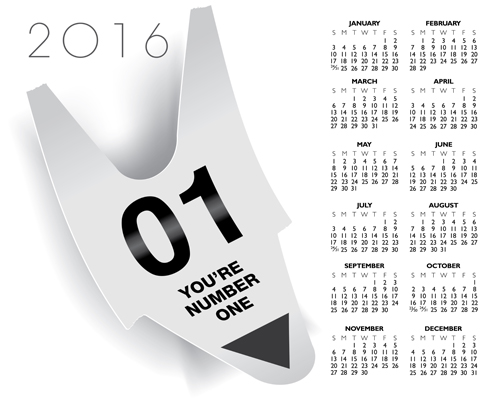 2016 Calendar with number ticket vector ticket number calendar 2016   