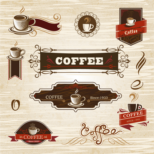 Vintage label coffee vectors material 06 vintage label coffee   