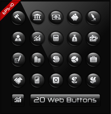 Glass texture black web buttons vector set 04 web button glass texture buttons button   