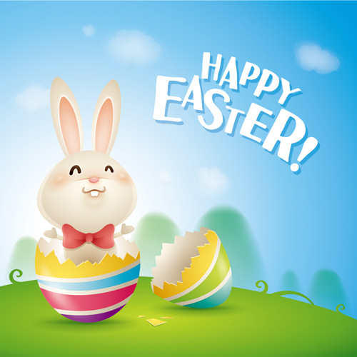 lovely rabbit with easter holiday background vector 06 rabbit lovely holiday easter background   