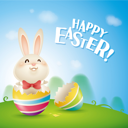 lovely rabbit with easter holiday background vector 05 rabbit lovely holiday easter background   